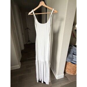 Naked Wardrobe White Maxi Dress XS Sleeveless Stretch Bodycon Tiered Hem NWOT
